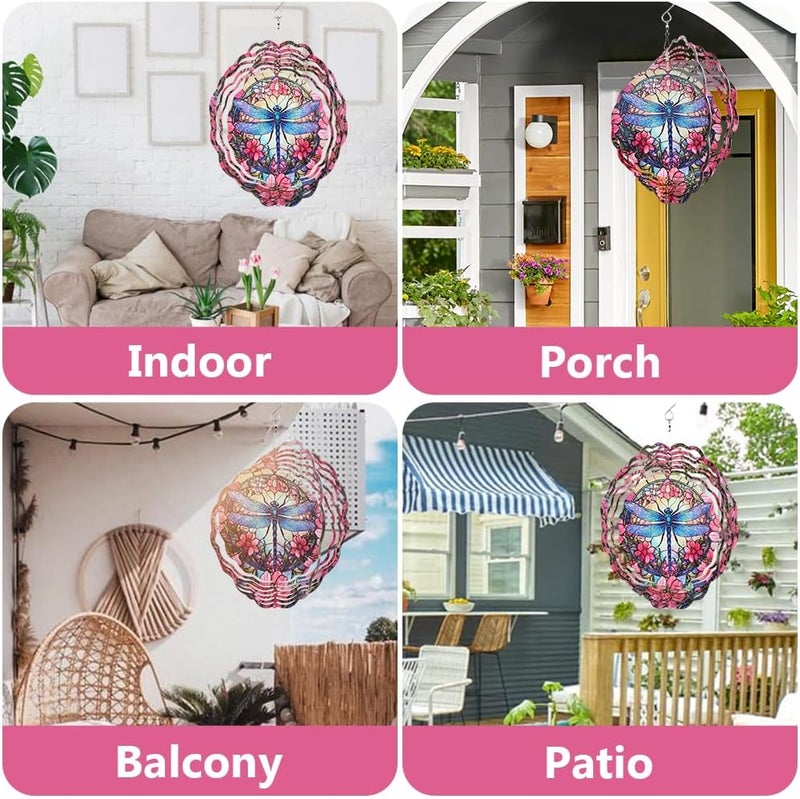 PUCPAM Dragonfly Wind Spinner, 3D Hanging Stainless Steel Garden Spinner, Wind Spinner Hanging for Outdoor & Indoor Décor, Unique Gifts for Yard Garden Decoration or Patio Décor (Dragonfly) - Image 4